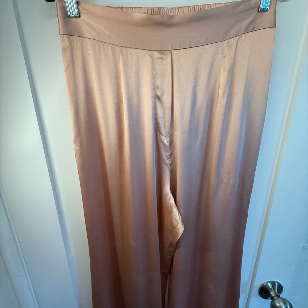 Agent Provocateur “Amelea” silk Peach Wide-Leg Pants pyjama trousers